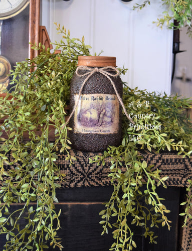 Grubby Coated Mason Jar with Vintage Pantry Spring Label, Peter Rabbit Brand, Homegrown Carrots, Country Primitive Decor, Kitchen Storage