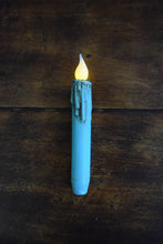 Load image into Gallery viewer, Set of (2) Two Grungy Distressed Turquoise 7 inch LED Wax Dipped Taper Candles with Timer, Battery Operated Candles, Country Home Decor