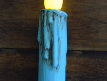 Load image into Gallery viewer, Set of (2) Two Grungy Distressed Turquoise 7 inch LED Wax Dipped Taper Candles with Timer, Battery Operated Candles, Country Home Decor