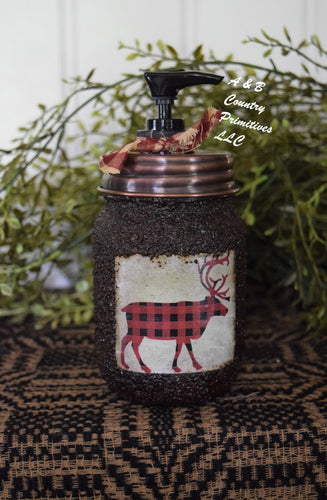 Buffalo Plaid Moose themed Hand Soap Dispenser, Grubby Mason Jar with Soap Pump, Rustic Cabin Decor, Rustic 