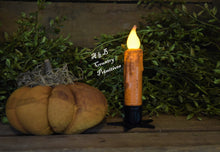 Load image into Gallery viewer, Set of (2) Two Harvest Orange Grungy 4 inch LED Wax Dipped Battery Operated Flameless Timer Taper Candles, Country Primitive Home Decor