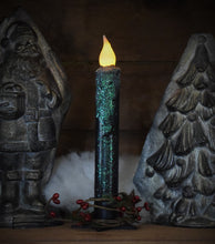 Load image into Gallery viewer, Set of TWO (2) &quot;Starry Night&quot; Black Glitter 7 inch LED Wax Dipped Taper Candles with Timer, Battery Operated Candles, Country Primitive