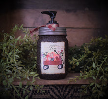 Load image into Gallery viewer, Hand Soap Dispenser, Loads of Love, Valentine&#39;s Day Folk Art Label, Grubby Mason Jar with Soap Pump, Country Home Decor