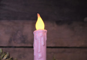 Set of TWO (2) Pink, "Glitter" Spring or Valentine's Themed 4 inch LED Wax Dipped Taper Candles w/Timer, Battery Operated Flameless Candle