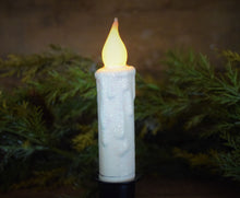 Load image into Gallery viewer, Set of TWO (2) White Glitter 4 inch LED Wax Dipped Taper Candles with Timer, Battery Operated Flameless Candles