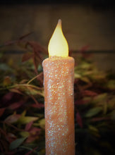 Load image into Gallery viewer, Set of TWO (2) Orange Glitter 7 inch LED Wax Dipped Taper Candles with Timer, Battery Operated Candles, Country Primitive