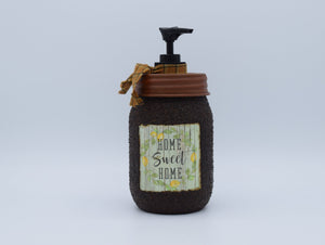 Home Sweet Home, Hand Soap Dispenser, Grubby Mason Jar with Soap Pump, Summer Flowers & Lemons, Country Farmhouse Bathroom Soap