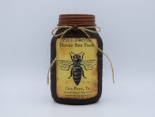Load image into Gallery viewer, Grubby Coated Mason Jar &quot;Little River Honey Bee Farm&quot; Pantry Label, Farmhouse Kitchen Decor, Country Primitive Decor, Kitchen Storage