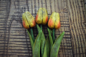 Set of 3 Primitive Grungy Real Feel Tulips 13", Artificial Flowers, Country Primitive Floral Supplies, Farmhouse Decor, Spring Floral