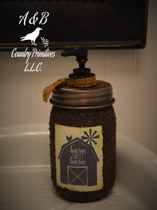 Barn Sweet Barn Soap Dispenser, Grubby Mason Jar with Soap Pump, Country Farmhouse Bathroom Soap Dispenser