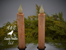 Load image into Gallery viewer, Set of (2) Two Grungy Cream 7 inch LED Wax Dipped Taper Candles with Timer, Battery Operated Candles, Rustic Country Primitive Home Decor