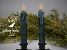 Load image into Gallery viewer, Set of TWO (2) &quot;Starry Night&quot; Black Glitter 7 inch LED Wax Dipped Taper Candles with Timer, Battery Operated Candles, Country Primitive