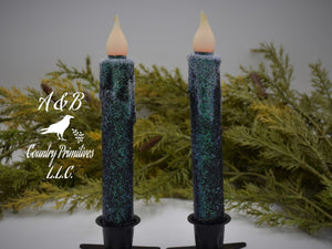 Set of TWO (2) "Starry Night" Black Glitter 7 inch LED Wax Dipped Taper Candles with Timer, Battery Operated Candles, Country Primitive