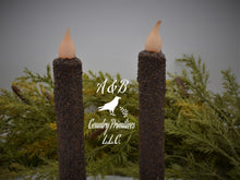 Load image into Gallery viewer, Set of (2) Two Grubby 7 inch LED Wax Dipped Taper Candles with Timer, Battery Operated Candles, Rustic Country Primitive Home Decor