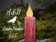 Load image into Gallery viewer, Set of TWO (2) Winter, &quot;Snowy&quot; Red 4 inch LED Wax Dipped Taper Candles with Timer, Battery Operated Flameless Candles, Country Primitive