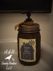 Barn Sweet Barn Soap Dispenser, Grubby Mason Jar with Soap Pump, Country Farmhouse Bathroom Soap Dispenser