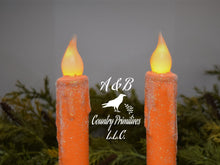 Load image into Gallery viewer, Set of TWO (2) Orange Glitter 7 inch LED Wax Dipped Taper Candles with Timer, Battery Operated Candles, Country Primitive