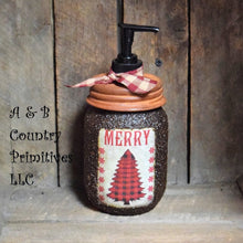 Load image into Gallery viewer, Buffalo Plaid Christmas Tree themed Soap Dispenser, Grubby Mason Jar with Soap Pump, Rustic Cabin Christmas Decor, Country Christmas, Lodge