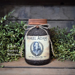Grubby Coated Mason Jar with Vintage Pantry Label - Samuel Adams Fine Black Tea, Farmhouse Kitchen Decor, Country Primitive, Kitchen Storage