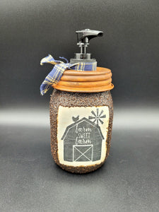 Mason Jar Hand Soap Dispenser "Farm Sweet Farm", Grubby Mason Jar with Rusty Soap Pump, Country Farmhouse Bathroom Soap Dispenser