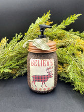 Load image into Gallery viewer, Buffalo Plaid Moose themed Soap Dispenser, Grubby Mason Jar with Soap Pump, Rustic Cabin Christmas Decor, Country Christmas, Lodge