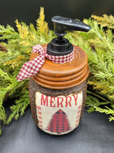 Load image into Gallery viewer, Buffalo Plaid Christmas Tree themed Soap Dispenser, Grubby Mason Jar with Soap Pump, Rustic Cabin Christmas Decor, Country Christmas, Lodge