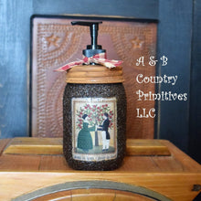 Load image into Gallery viewer, Grubby Hand Soap Dispenser Heart to Heart, Hand to Hand, 1817 Americana Folk Art Label, Country Farmhouse Bathroom Soap Dispenser