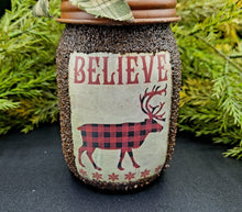 Load image into Gallery viewer, Buffalo Plaid Moose themed Soap Dispenser, Grubby Mason Jar with Soap Pump, Rustic Cabin Christmas Decor, Country Christmas, Lodge