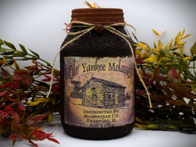 Load image into Gallery viewer, Grubby Coated Mason Jar &quot;Ole Yankee Molasses&quot; Pantry Label - Rustic Style, Farmhouse Kitchen Decor, Country Primitive Decor, Kitchen Storage