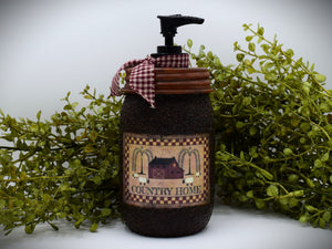 Grubby Hand Soap Dispenser Country Home, Salt Box, Mason Jar Soap Pump & Folk Art Print,Primitive Americana Art Bathroom Decor