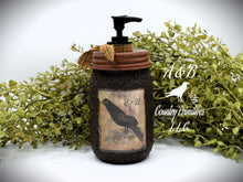 Load image into Gallery viewer, Grubby Soap Dispenser, Mason Jar Soap Pump, Folk Art Crow Bathroom Soap Dispenser, Primitive Home Decor, Country Home Decor