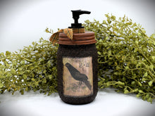 Load image into Gallery viewer, Grubby Soap Dispenser, Mason Jar Soap Pump, Folk Art Crow Bathroom Soap Dispenser, Primitive Home Decor, Country Home Decor