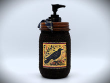 Load image into Gallery viewer, American Crow Hand Soap Dispenser, Grubby Mason Jar with Soap Pump, Country Farmhouse Bathroom Soap Dispenser, Folk Art, Crow Decor