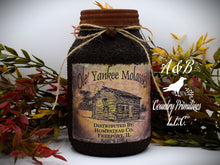 Load image into Gallery viewer, Grubby Coated Mason Jar &quot;Ole Yankee Molasses&quot; Pantry Label - Rustic Style, Farmhouse Kitchen Decor, Country Primitive Decor, Kitchen Storage