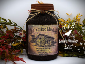 Grubby Coated Mason Jar "Ole Yankee Molasses" Pantry Label - Rustic Style, Farmhouse Kitchen Decor, Country Primitive Decor, Kitchen Storage