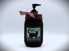 Load image into Gallery viewer, Grubby Hand Soap Dispenser, Primitive Black Cat, Mason Jar Soap Pump &amp; Folk Art Print,Primitive Americana Art Bathroom Decor