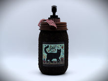 Load image into Gallery viewer, Grubby Hand Soap Dispenser, Primitive Black Cat, Mason Jar Soap Pump &amp; Folk Art Print,Primitive Americana Art Bathroom Decor