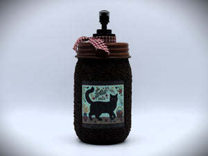 Grubby Hand Soap Dispenser, Primitive Black Cat, Mason Jar Soap Pump & Folk Art Print,Primitive Americana Art Bathroom Decor