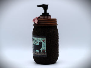 Grubby Hand Soap Dispenser, Primitive Black Cat, Mason Jar Soap Pump & Folk Art Print,Primitive Americana Art Bathroom Decor