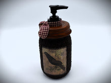 Load image into Gallery viewer, Grubby Soap Dispenser, Mason Jar Soap Pump, Folk Art Crow Bathroom Soap Dispenser, Primitive Home Decor, Country Home Decor