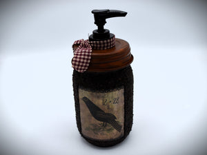 Grubby Soap Dispenser, Mason Jar Soap Pump, Folk Art Crow Bathroom Soap Dispenser, Primitive Home Decor, Country Home Decor