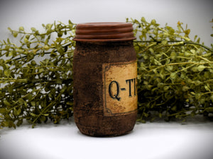 Primitive Bathroom Set, Q-Tips Jar and Cottonballs Jar, Grungy Style Primitive Bathroom Decor, Country Farmhouse Bathroom