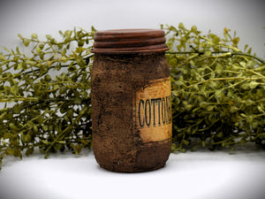 Primitive Bathroom Set, Q-Tips Jar and Cottonballs Jar, Grungy Style Primitive Bathroom Decor, Country Farmhouse Bathroom