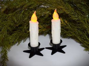 Set of TWO (2) White Glitter 4 inch LED Wax Dipped Taper Candles with Timer, Battery Operated Flameless Candles
