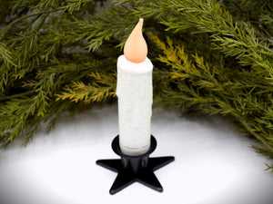 Set of TWO (2) White Glitter 4 inch LED Wax Dipped Taper Candles with Timer, Battery Operated Flameless Candles