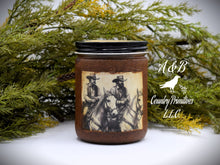 Load image into Gallery viewer, Extra Scented 16 oz Grubby Jar Cowboy Candle, Caramel Pipe Tobacco, Leather, and Fresh Coffee, Masculine Scents, Western Ranch Collection