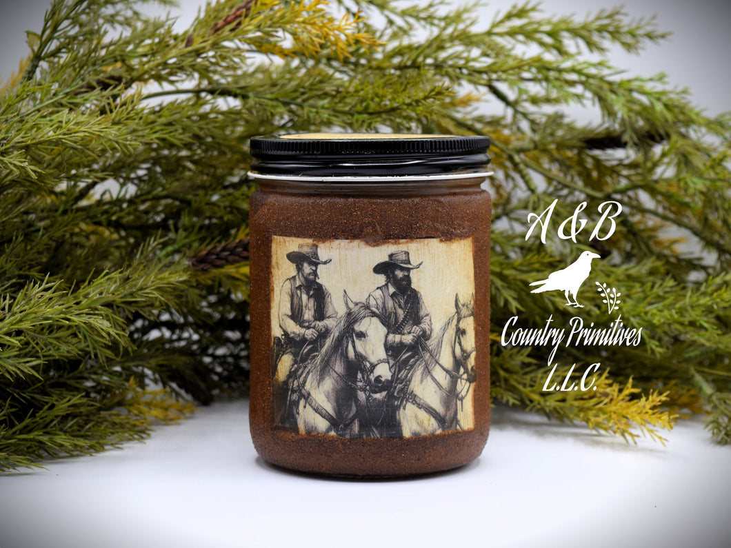 Extra Scented 16 oz Grubby Jar Cowboy Candle, Caramel Pipe Tobacco, Leather, and Fresh Coffee, Masculine Scents, Western Ranch Collection