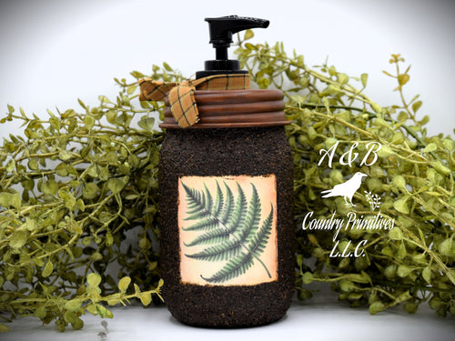 Fern Leaf Grubby Hand Soap Dispenser, Grubby Mason Jar with Soap Pump, Vintage Botanical Plant Decor, Country Farmhouse Bathroom