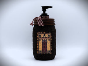 Grubby Hand Soap Dispenser Country Salt Box House, Mason Jar Soap Pump & Folk Art Print, Country Farmhouse Bathroom Soap Dispenser