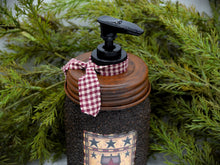 Load image into Gallery viewer, Grubby Hand Soap Dispenser Country Salt Box House, Mason Jar Soap Pump &amp; Folk Art Print, Country Farmhouse Bathroom Soap Dispenser
